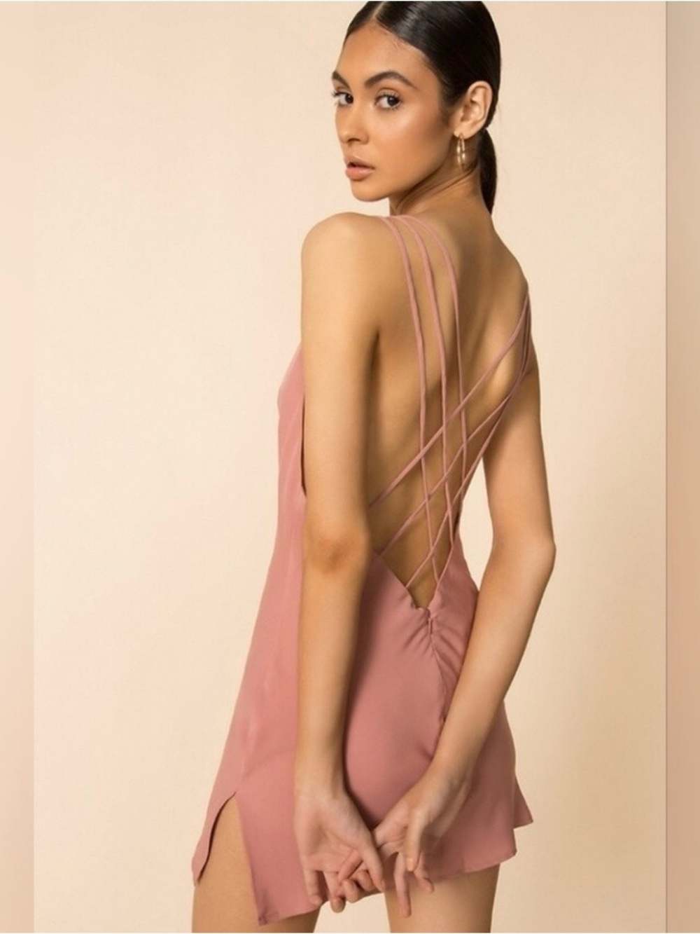 superdown Dusty Rose Crisscross Back Slip Dress